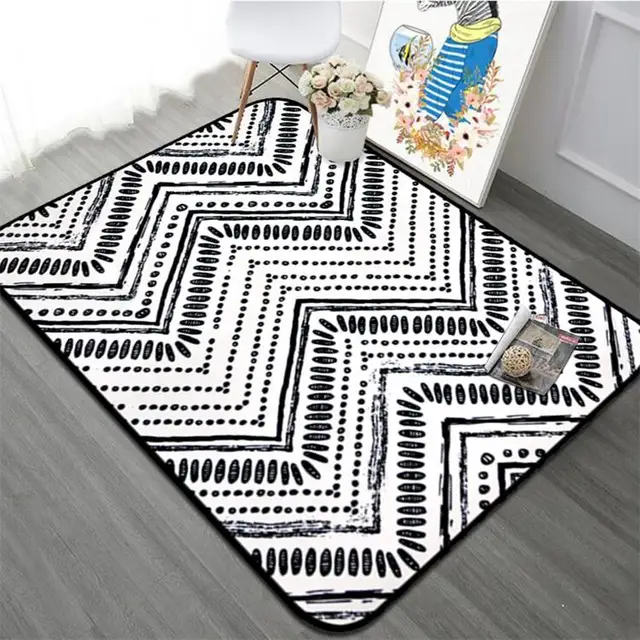 Black White Geometric Carpets For Living Room Bay Window Area Rug