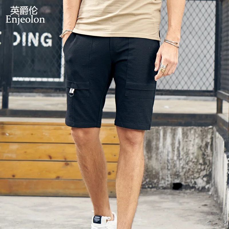 

Enjeolon 2018 Summer casual Shorts Men black green solid shorts pocket beach shorts Available Knee length High Quality KZ6183