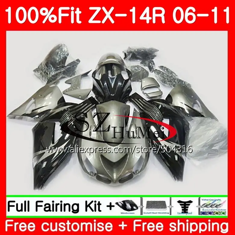 

Body For KAWASAKI NINJA ZX 14R ZX14R 06 07 08 09 10 11 23SH16 ZZR1400 Silver black ZX-14R 2006 2007 2008 2009 2010 2011 Fairings