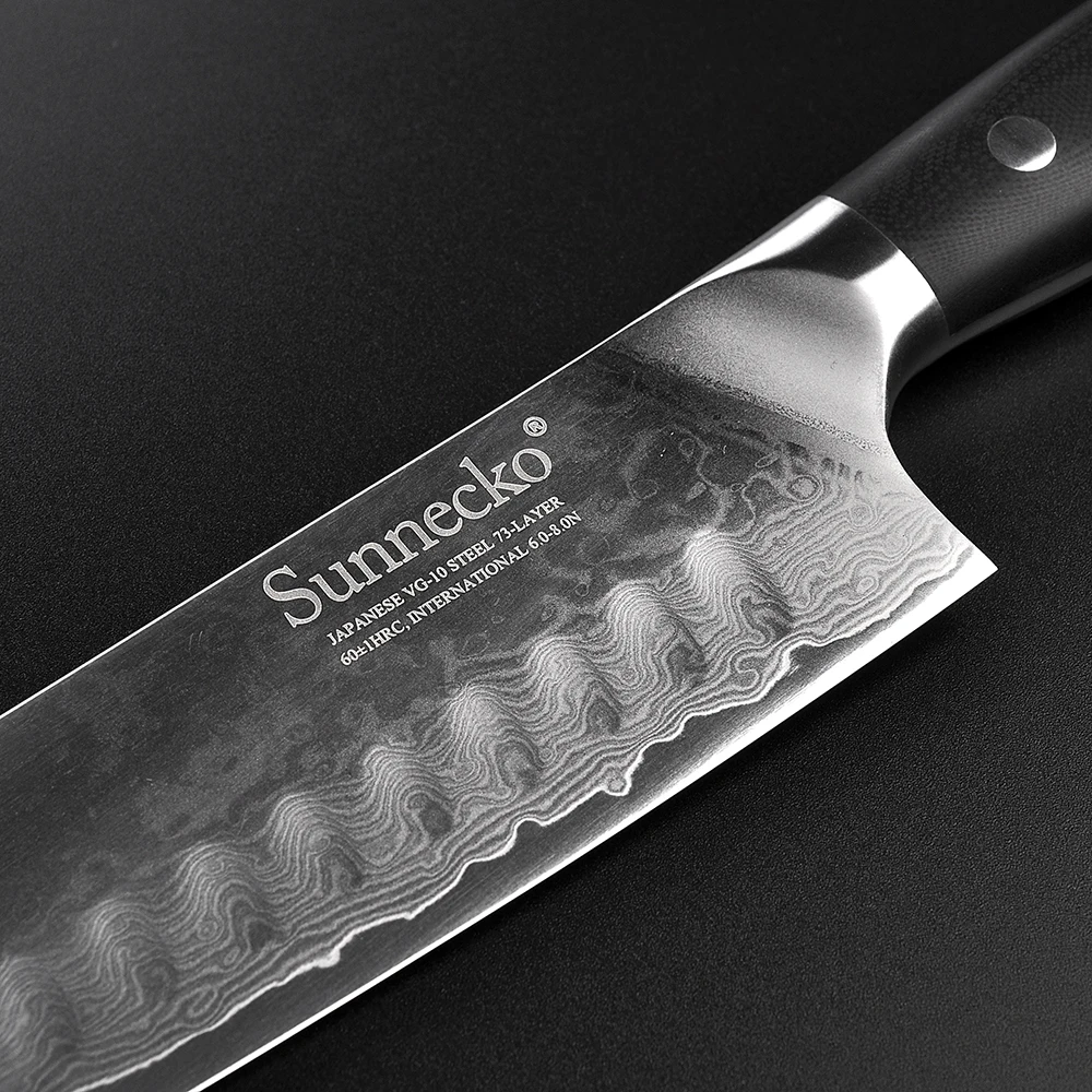 SUNNECKO Профессиональный 7 дюймов нож сантоку Дамасская сталь японский VG10 острое лезвие кухонные ножи G10 Ручка мясо шеф-повара резак