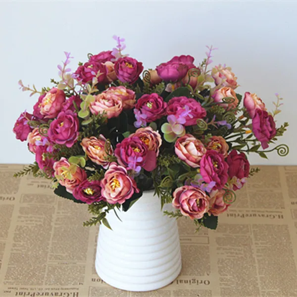 2 Bunches Artificial Roses Silk Flowers Home Garden DIY Decor-Purplish Red