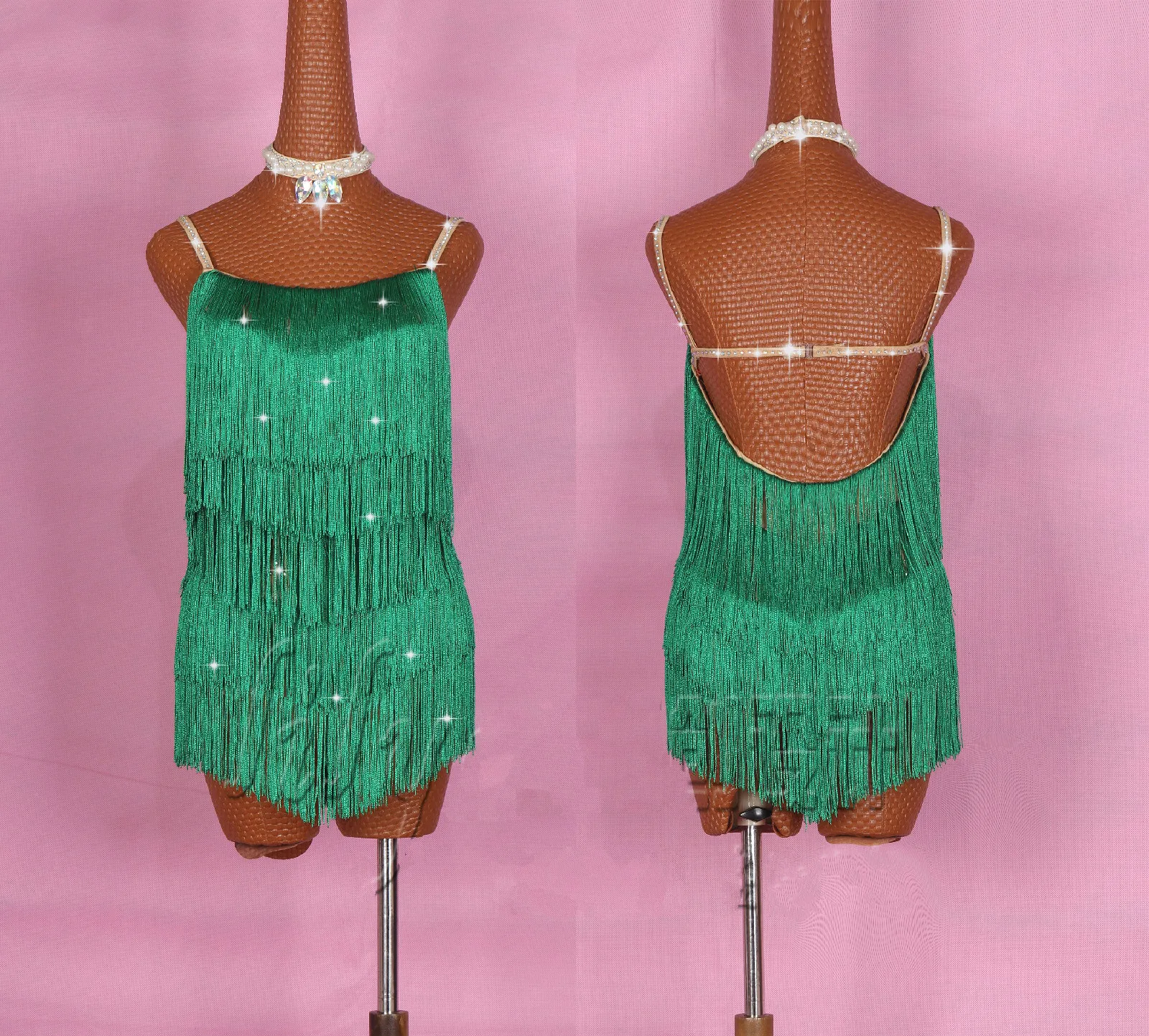

Green Tassel Latin Dance Dress Women Sexy Professional Latin Dancing Skirts Adult Samba Latin Competition Dance Dresses