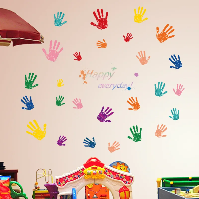 Colorful Parent child Hand Handprint Baby Kids Room Wall Sticker Poster