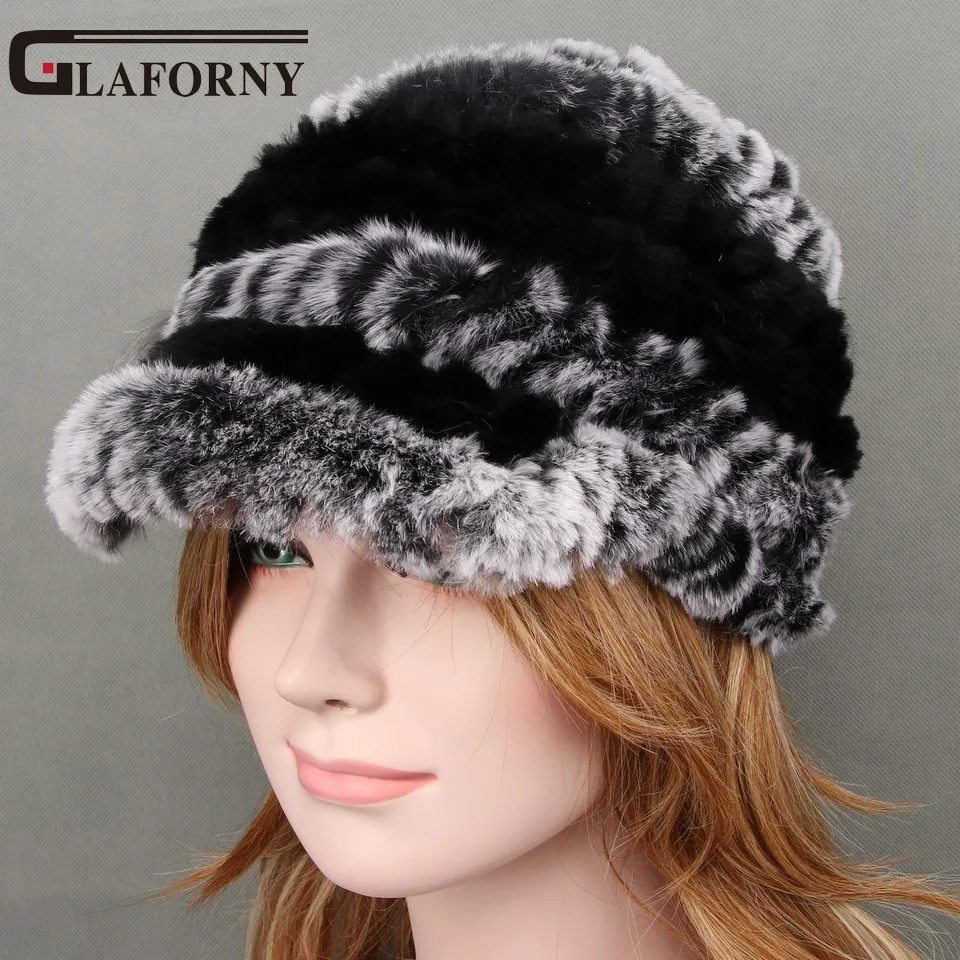 Glaforny 2018 женские модные меховые козырьки вязаные шапки из меха кролика рекс с