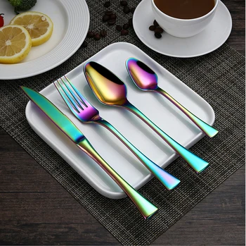 

Hot Sale 4 Pcs/set Rainbow color Dinnerware knife 304 Stainless Steel Western Cutlery Kitchen Food Tableware Dinner Set