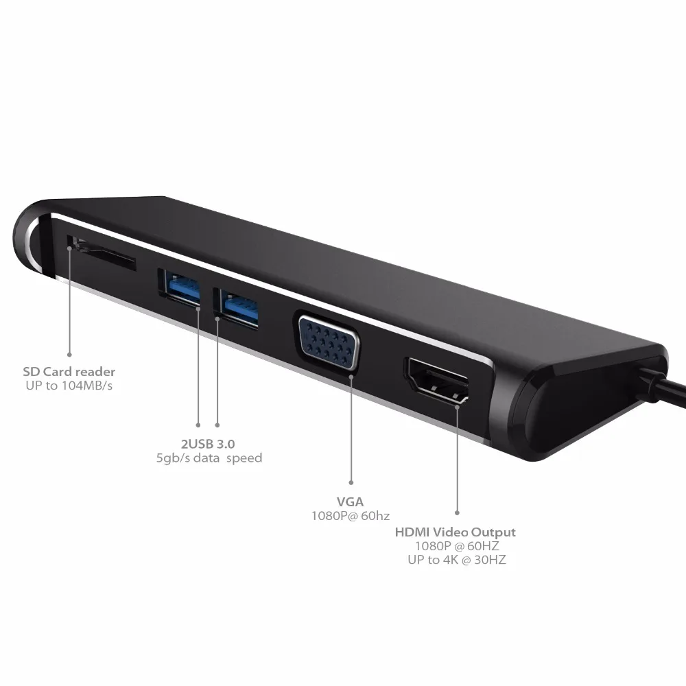 

YUNCLOUD 5 in 1 USB Splitter with SD Card Reader USB 3.0 VGA 1080P HDMI 4K Converter For MacBook HUAWEI P20/P20 Pro USB 3.0 HUB