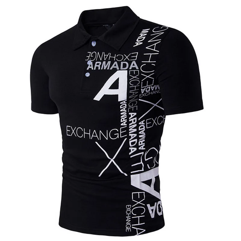 

20173D hollow foreign trade new men Europe and the United States wind A letter printing lapel short sleeve large size T-shirt