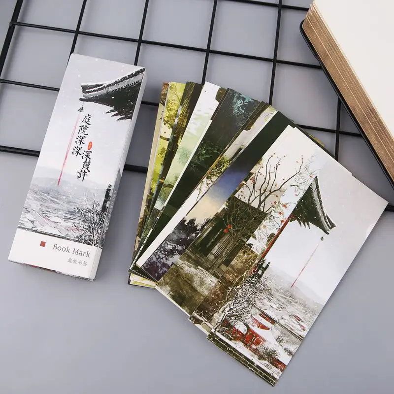 Paper Bookmark 30pcs Creative Chinese Style Paper Bookmarks Painting Cards Retro Boxed Bookmark Commemorative Gifts