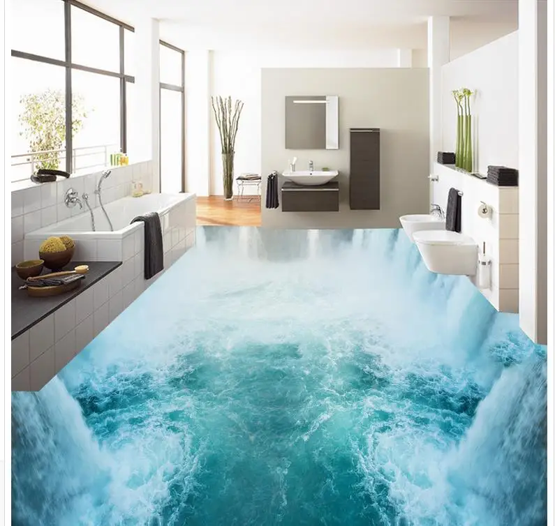 Floor Painting 3D Wallpaper Custom PVC Adhesive Magnificent Falls Ocean | Обустройство дома