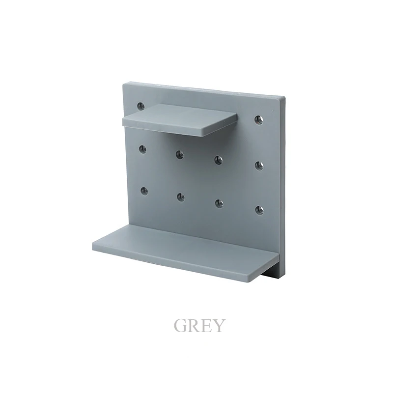 Настенная полка для домашнего использования с наклейкой, доска из полипропилена с отверстием, настенные подвесные крючки для кухни и ванной комнаты, органайзер, инструмент для хранения - Цвет: Grey