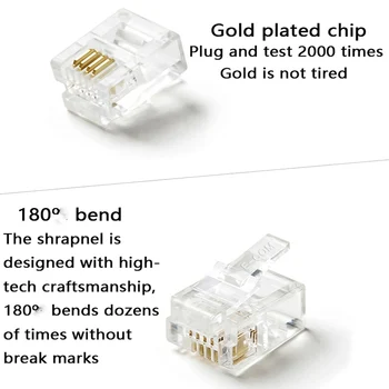 

500pcs/lot New RJ11 telephone crystal head connector Four core 6P4C communication line / telephone line crystal head