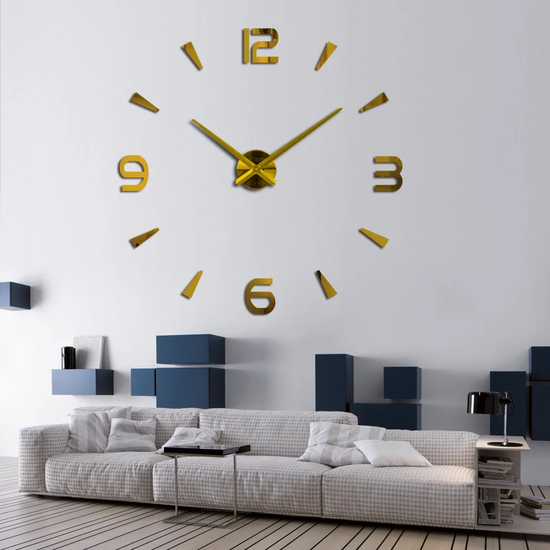 Fashion new Diy acrylic mirror wall clock big quartz watch still life clocks living room home decoration 3d stickers Europe