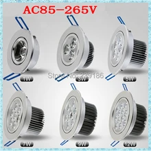 1pc LED Ceiling light 1W3W5W7W9W12W AC85-265V Down light Recessed LED Wall lamp Spot light With LED Driver For Home Lighting