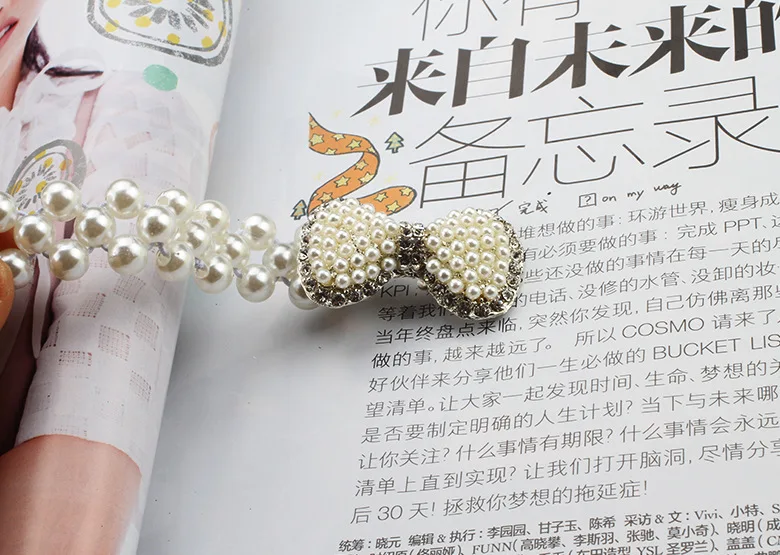 Дизайнер дамы эластичный белый искусственный жемчуг цепочка пояс женский бант Пряжка пояс для женщин платье Cinto - Цвет: Style2 Silver