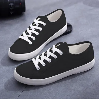 

2019 spring new fashion simple solid color canvas shoes women comfortable wild casual flat shoes