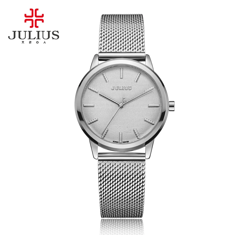 Для женщин кварцевые часы офисные женские Бизнес Whatches сетки сталь Julius Montre корейский женский золотой браслет часы Relogio JA-982