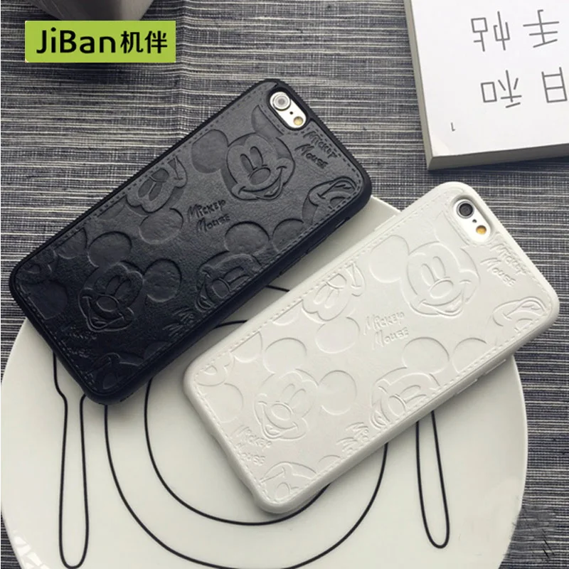 JiBan розничная люкс искусственная кожа милые МИККИ Мышь чехол для iPhone 6 6s 7 8 плюс 5S X