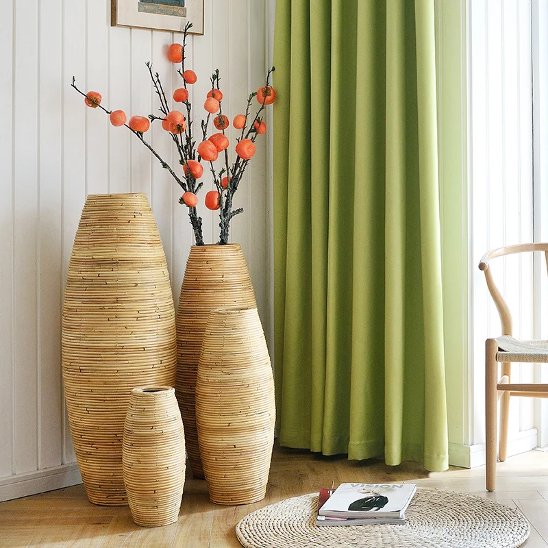 Chinese Large Bamboo Floor Vase Big Living Room Decorative Floor Vase Home Art & Craft Flower Pot Woven Retro Antique Finish Chinese Large Bamboo Floor Vase Big Living Room Decorative Floor Vase Home Art & Craft Flower Pot Woven Retro Antique Finish