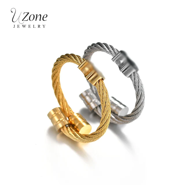 UZone Cute Gold Color Bear Adjustable Ring Stainless Steel Classical Wedding Engagement Ring for Woman Girls Jewelry