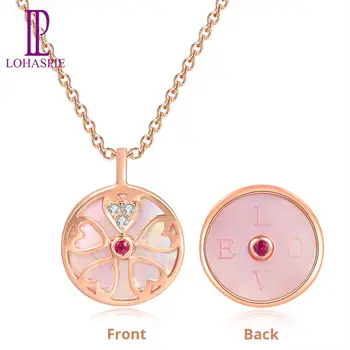 

LP Original One Design Two Wearing Pendant Solid 18K Rose Gold Natural Ruby Pink shell Diamond Fine Jewelry For Women's Gift