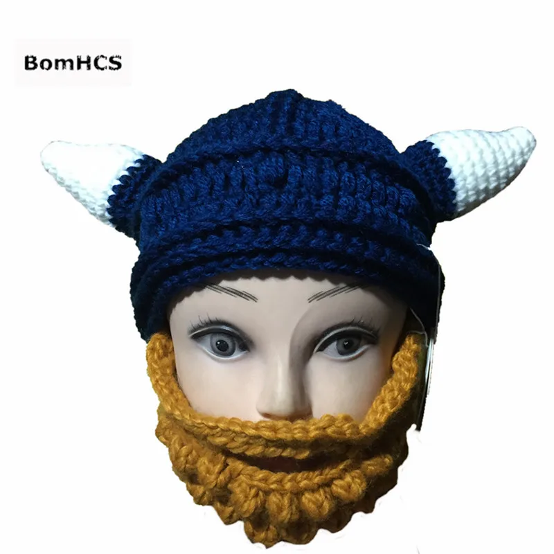 Шапка BomHCS Novetly Ox шапочка с рогом и бородой 100% ручная работа вязаная крючком|beanie with