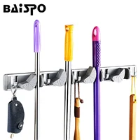 Качественный кухонный держатель для хранения инструментов, 4 положения с 5 крючками настенный органайзер для хранения, швабра и метла держатели для хранения стойки - изображение