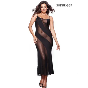 

HOT 2018 Women sexy lingeie female see-through long slip dress ladies intimate lace slips Plus 6XL