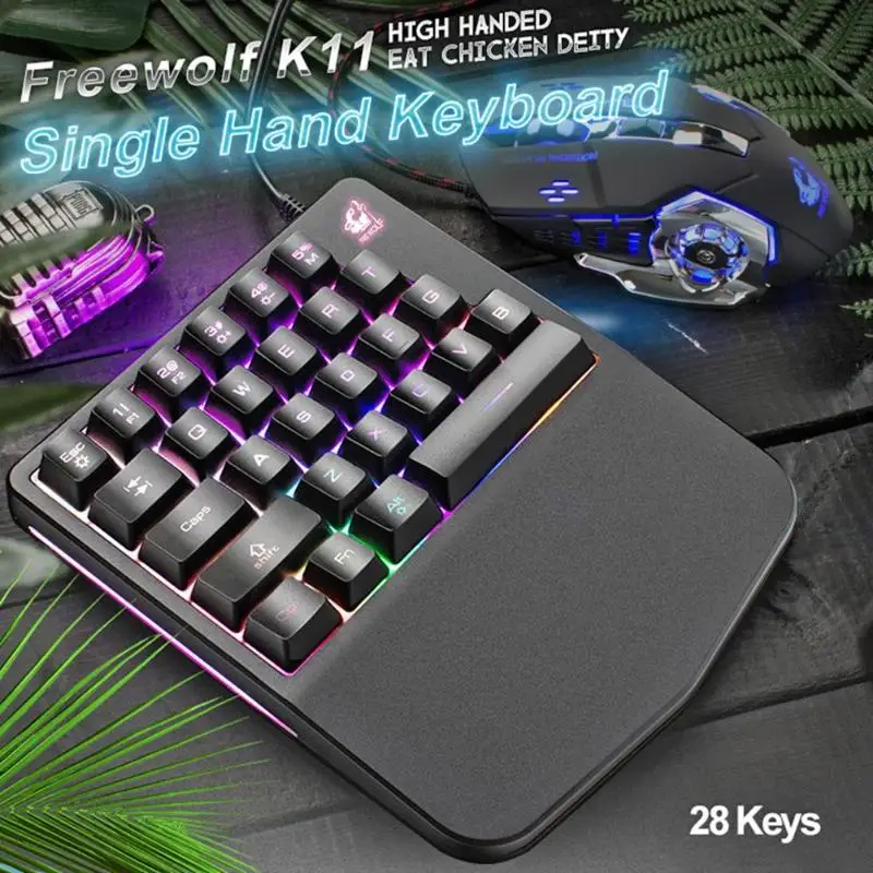  K11 Wired 28 Keys LED Backlit USB Ergonomic Single Hand Keypad Gaming Mechanical Keyboard for PC Ta