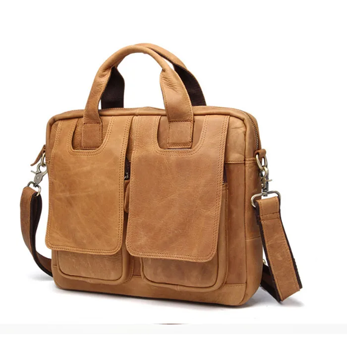 Khaki Vintage Men's Crossbody shoulder genuine leather College Students