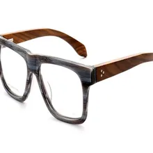 MONGOTEN Retro Unisex Fashion Full Rim Wooden Temple Progressive Multi-focal Lens Eyeglasses Frame See Near Far Reading Eyewear
