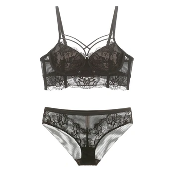 

Sexy Lace Bandage Bra Broadside Push-Up Bra and Panties Set Lacy Underwear Sets Women Lingerie White Blue Black 2019 Brassieres
