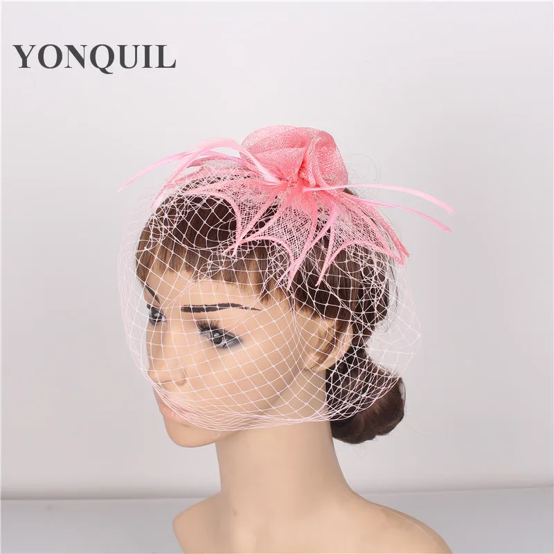 

Elegant Women Bride Wedding Mesh Hats Fascinator Bridal High Quality Sinamay Fascinator Hats Nice Hair Accessoires FS01