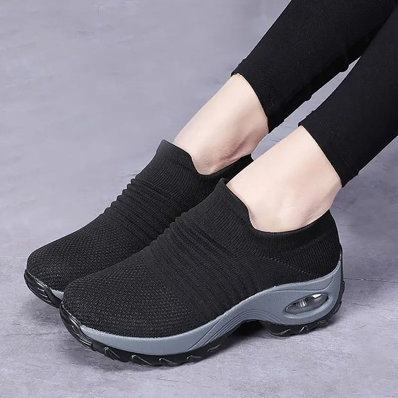 

women sneakers air cushion flying weaving sports shoes 2019 fashion mixed color casual socks running shoes woman plush size