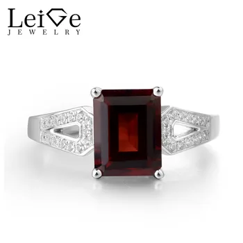 

Leige Jewelry Genuine Red Garnet 925 Sterling Silver January Birthstone Emerald Cut Anniversary Rings For Woman