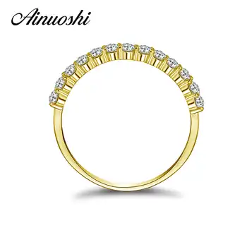 AINUOSHI Exquisite 14K Solid Yellow/White Gold Half Eternity Band Ring Simulated Diamond Anillo Women Wedding Matching Band Ring