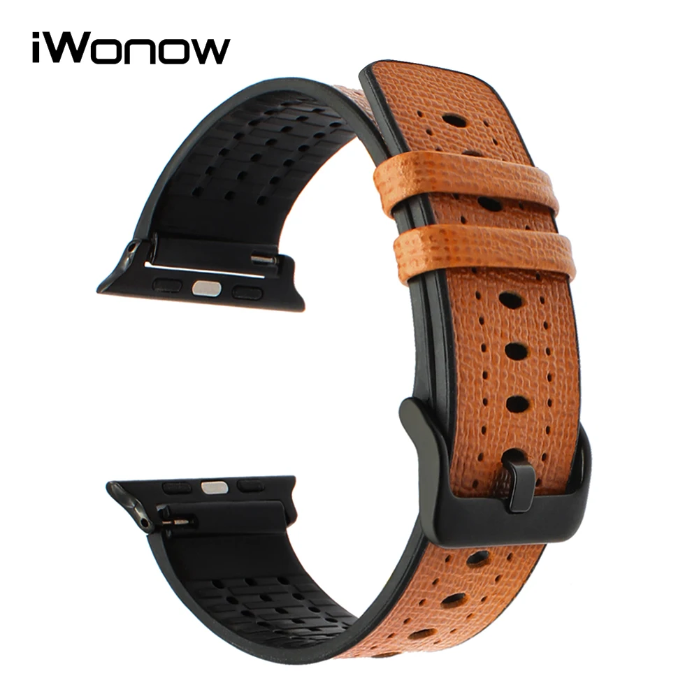 Genuine Calf Leather + TPU Rubber Watchband for iWatch Apple Watch 38mm 42mm Series 1 2 3 Wrist Band Steel Buckle Strap Bracelet apple-bands-series- : image Genuine Calf Leather + TPU Rubber Watchband for iWatch Apple Watch 38mm 42mm Series 1 2 3 Wrist Band Steel Buckle Strap Bracelet apple-bands-series-