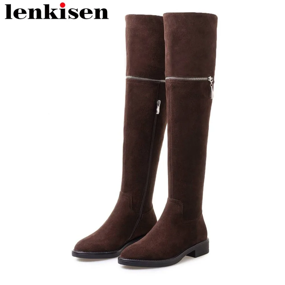 

2018 natural leather slender zipper hot girls nightclub high street fashion zipper streetwear solid european mid-calf boots L58