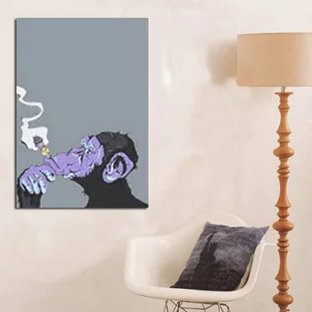 

100%Handpainted Oil Painting Canvas Smoking Mokey Wall Art Modern Abstract Cute Animal Art Picture on Canvas for Home Decor Art