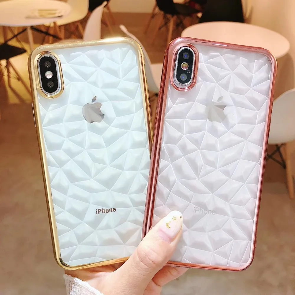 

QJW Diamond Pattern Phone Cases For iphone XS XR XS Max X 6 6S 7 8 Plus Cover Fashion Soft TPU Clear Cases Luxury Plating Capa