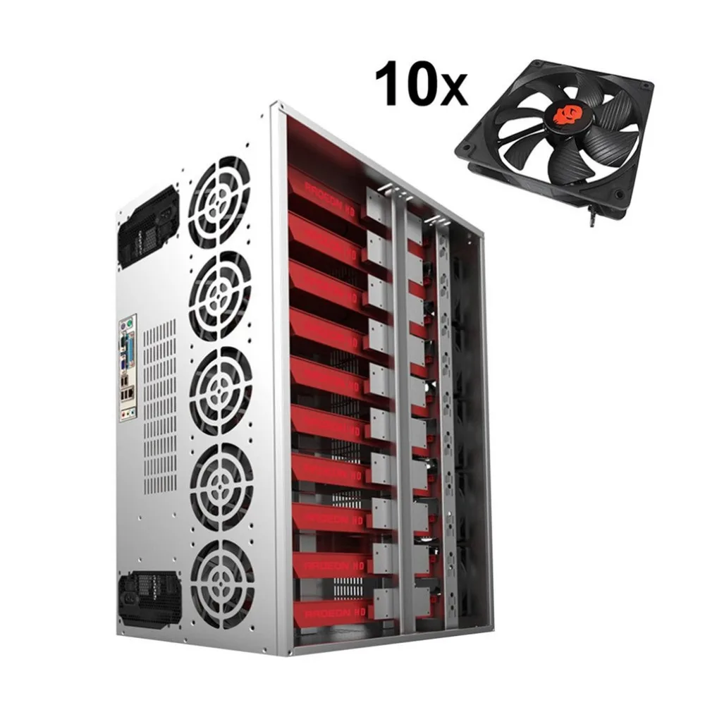 

Crypto Coin Open Air Mining Frame Rig Graphics Case ATX Fit 12 GPU Ethereum ETH ETC ZEC XMR Magnalium Alloy 10 Fans