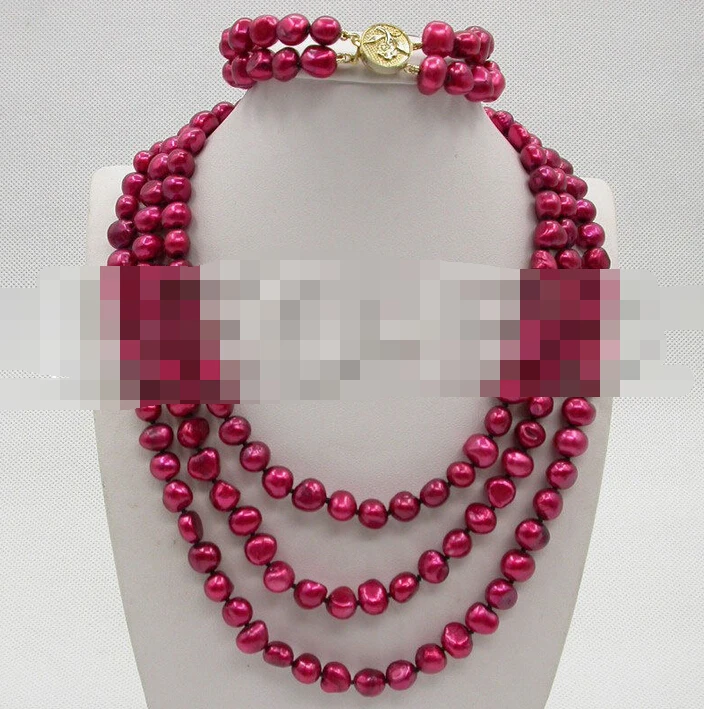 

FREE SHIPPING 07781 baroque red pearls necklace 2row bracelet set