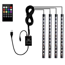 4 шт. авто-rgb многоцветный подкладке музыка Voice Active Функция Светодиодные ленты освещения с дистанционным Управление комплект USB Порты и разъёмы