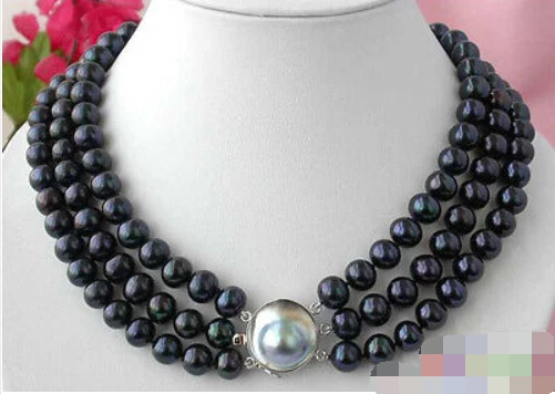 

~~ BJC 00172 ROUND peacock BLACK FRESHWATER PEARL NECKLACE Discount AAA
