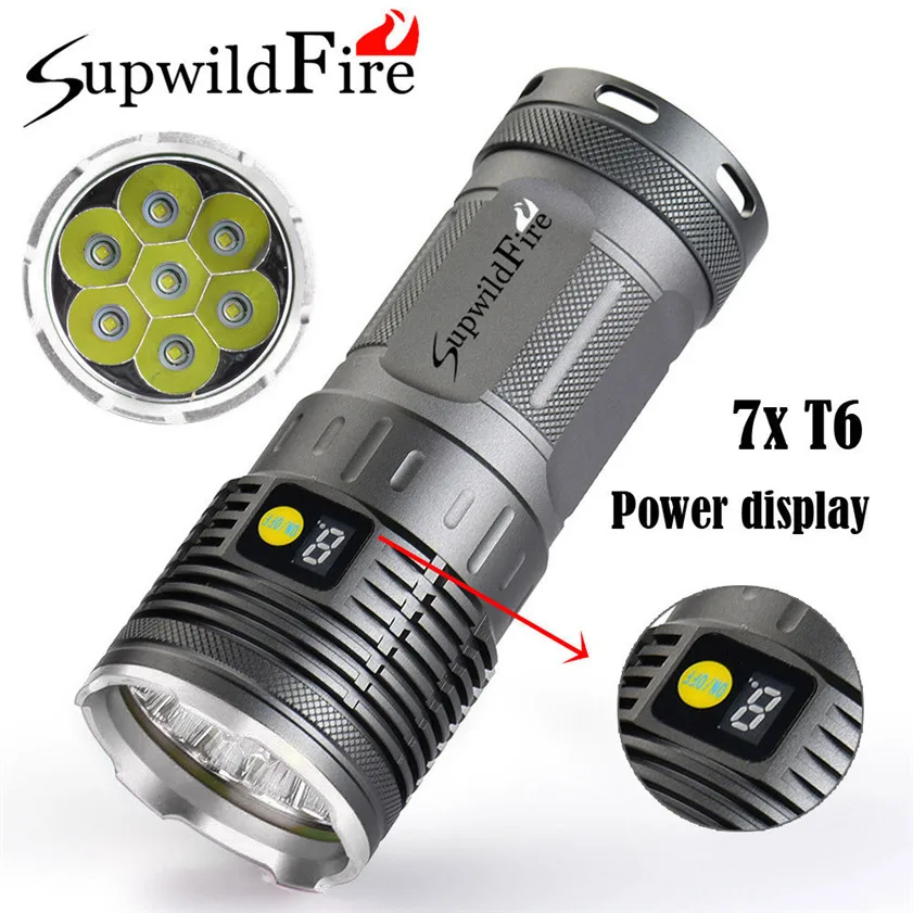 

High Quality Supwildfire 16000LM 7 x XM-L T6 LED Power & Mode Digital Display Hunting Flashlight