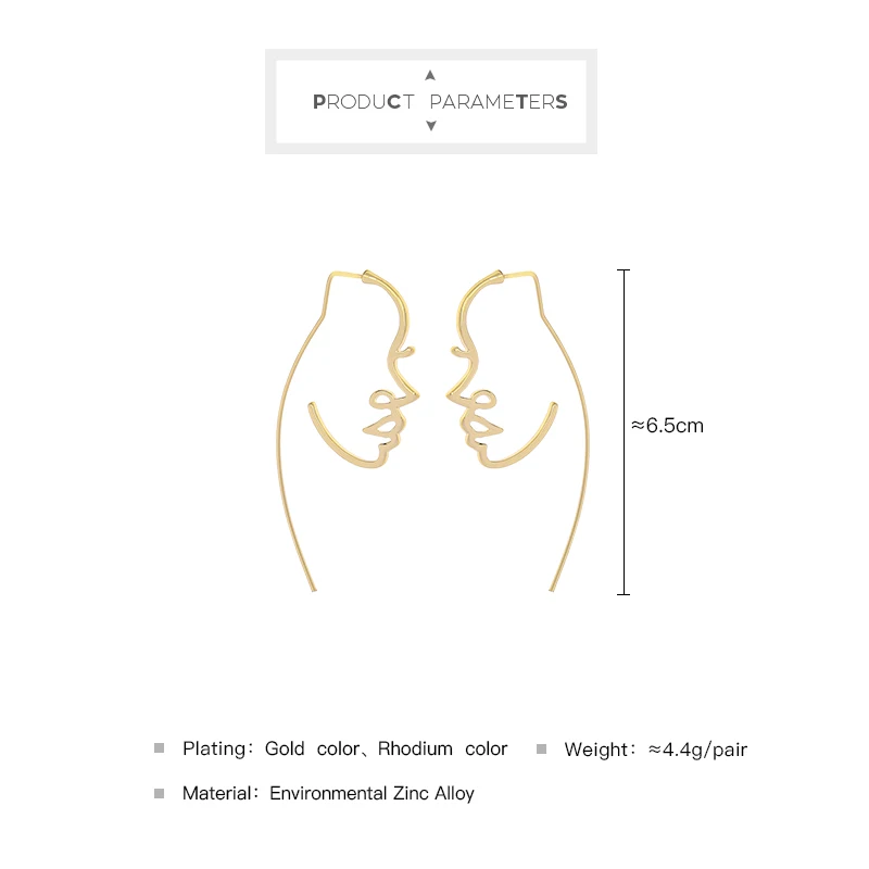 JShine абстрактное искусство Серьги в виде лица персонализированные корейский стиль золото серебро цвет полые висячие серьги модные женские аксессуары