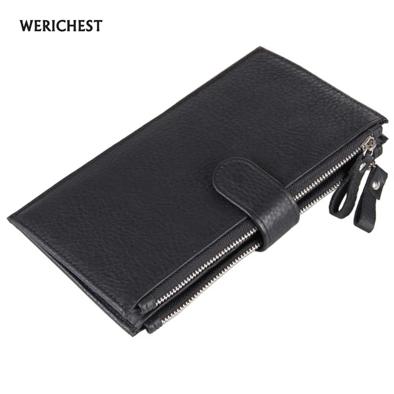 

WERICHEST New Fashion Men Wallet Genuine Leather Purse and Handbags for Male Luxury Brand Zipper and Hasp Men Clutches