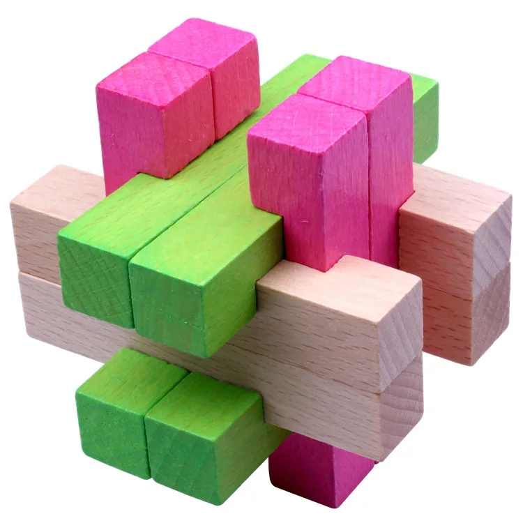 Дети и взрослые 3D куб Китайский Конг Мин лубан замок сложная головоломка, Обучающие деревянные игрушки Пазлы детские настольные игры - Цвет: WMF008