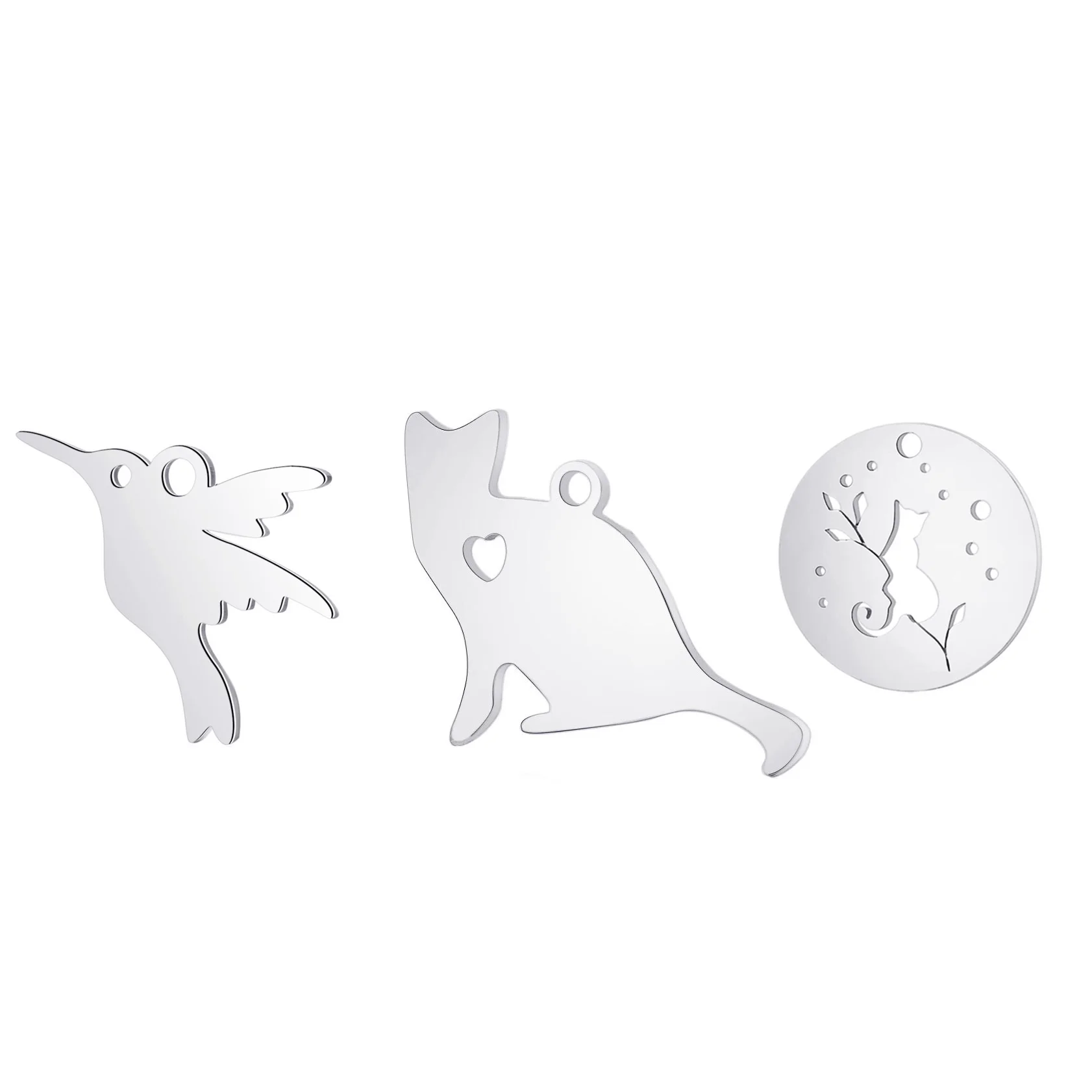 

10pcs Real Stainless Steel Kitty Cat Charms Cat Love Bird Pendant Charms for Fashion DIY Jewelry Making Finding Accessories