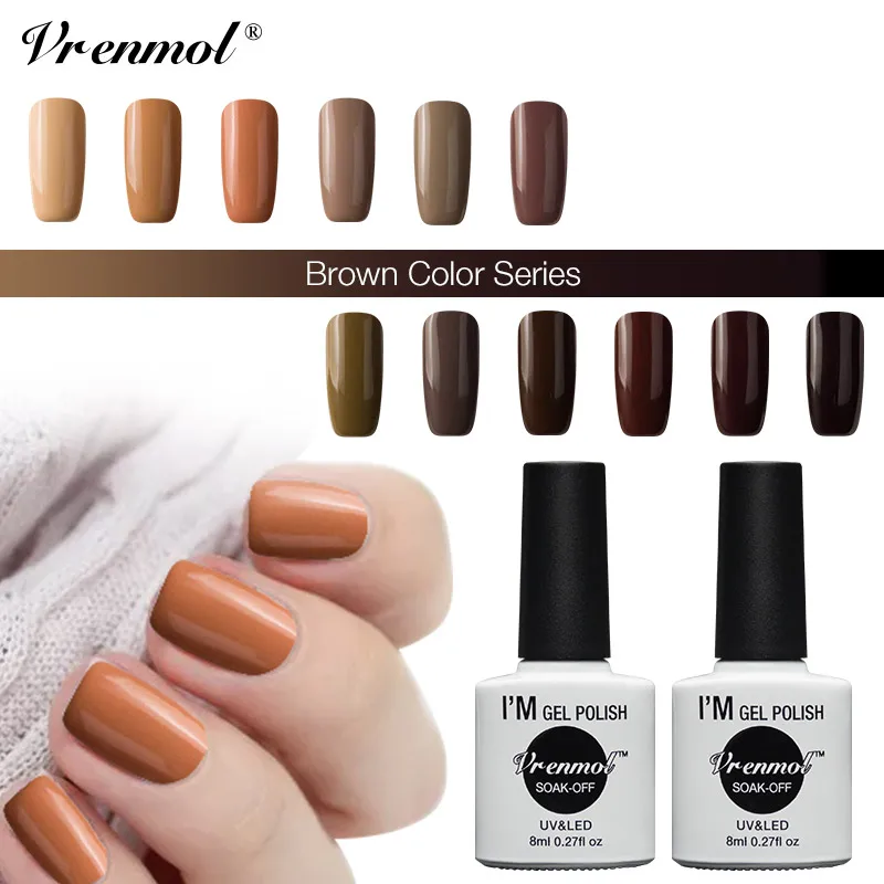 

Vrenmol Brown Color Series Color Gel Nail Polish Nail Art UV LED Nail Gel Polish Nail Beauty Manicure Lamp Gel Lacquer