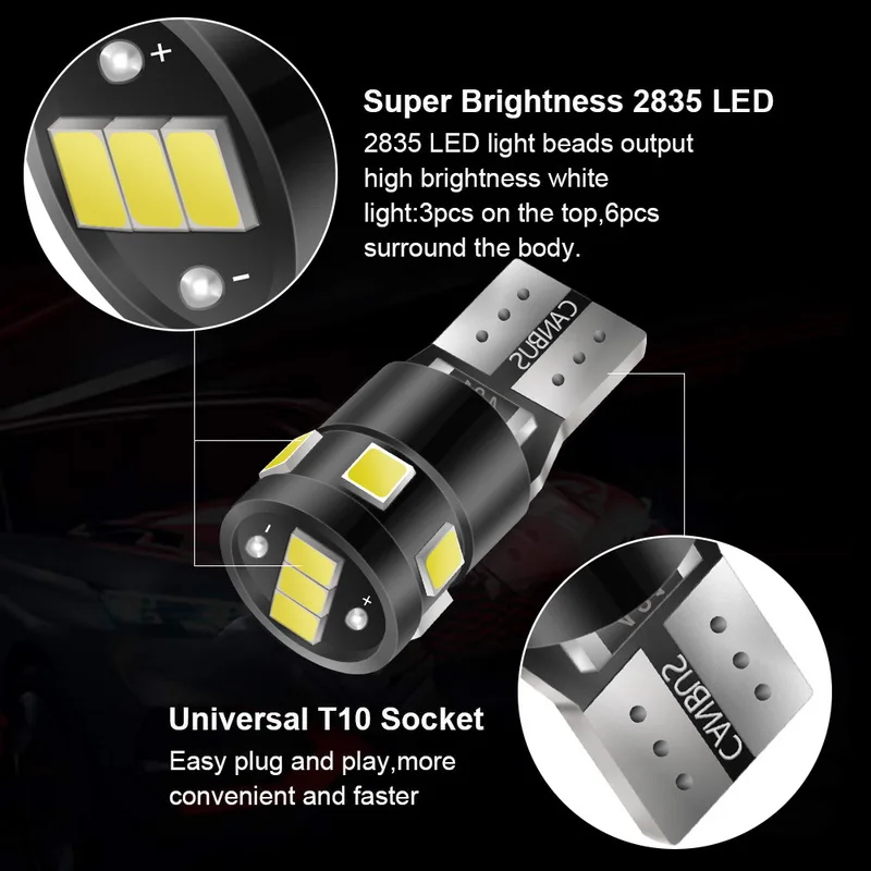 Safego 10x T10 W5W 194 168 Светодиодная лампа Canbus без ошибок 12 в 6000k Клин 2835 9SMD SMD белые лампы
